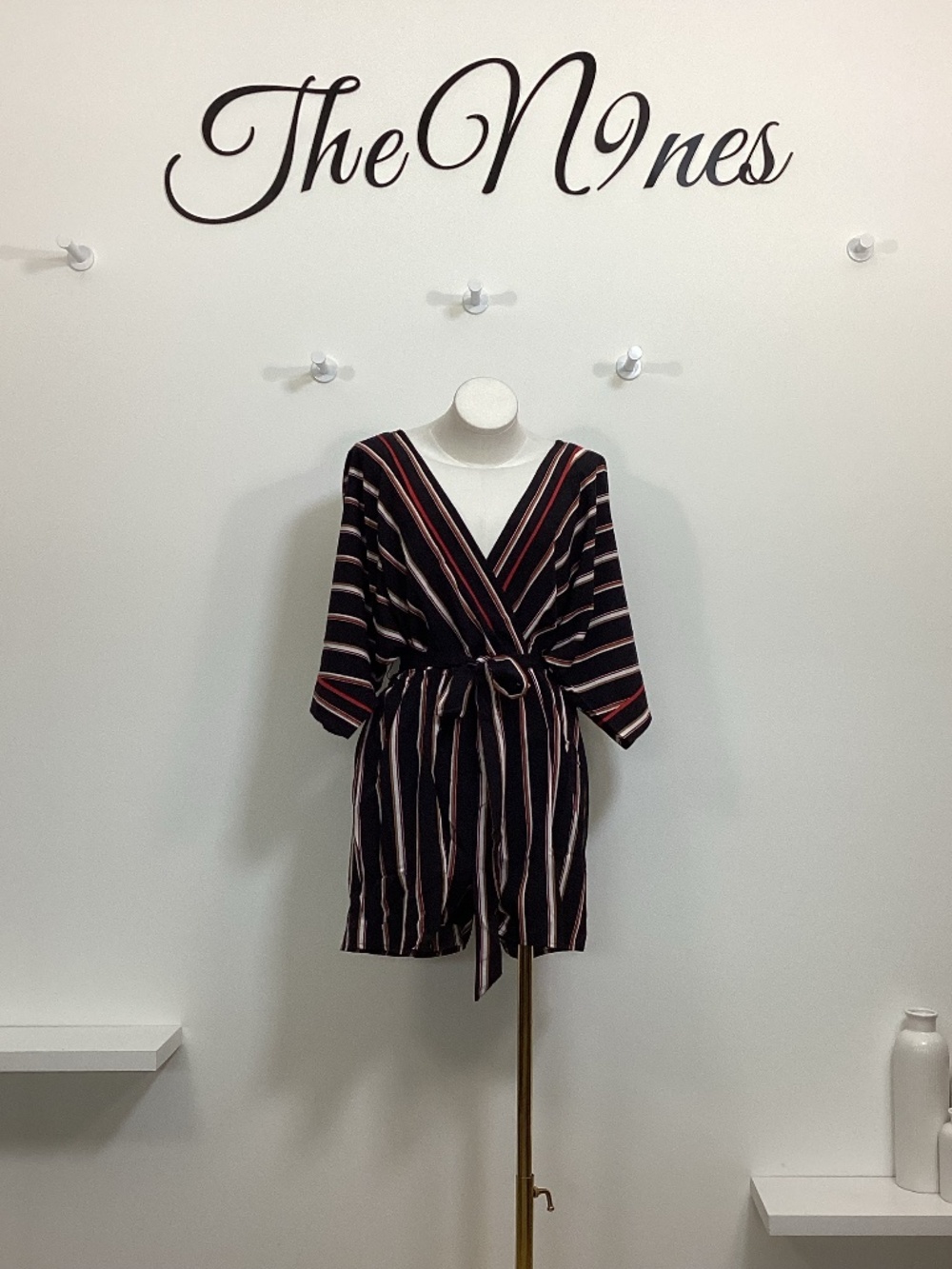 Hayden Rust Black & Gold Striped Romper w/ Waist Sash NWT Medium